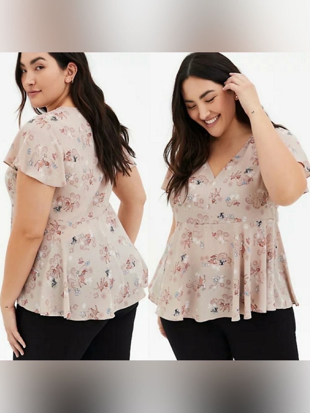Torrid Disney Bambi Georgette Flutter Sleeve Peplum Top Plus Size 5 / 5X / 28